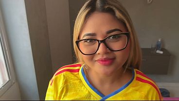 Petite Latina Colombian amateur likes to suck cock after the World Cup match