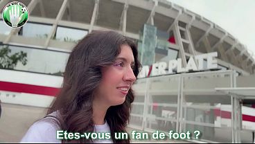 I meet a football fan in front of the stadium and we fuck before the game
